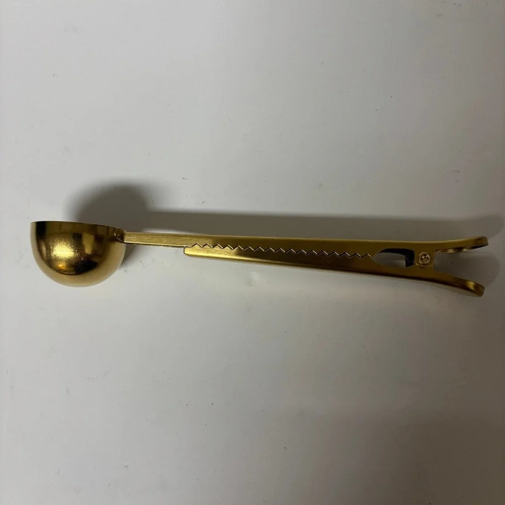 Alcami Gold Coffee Scoop with Bag Clip Measuring Spoon Stainless Steel 7 Inch